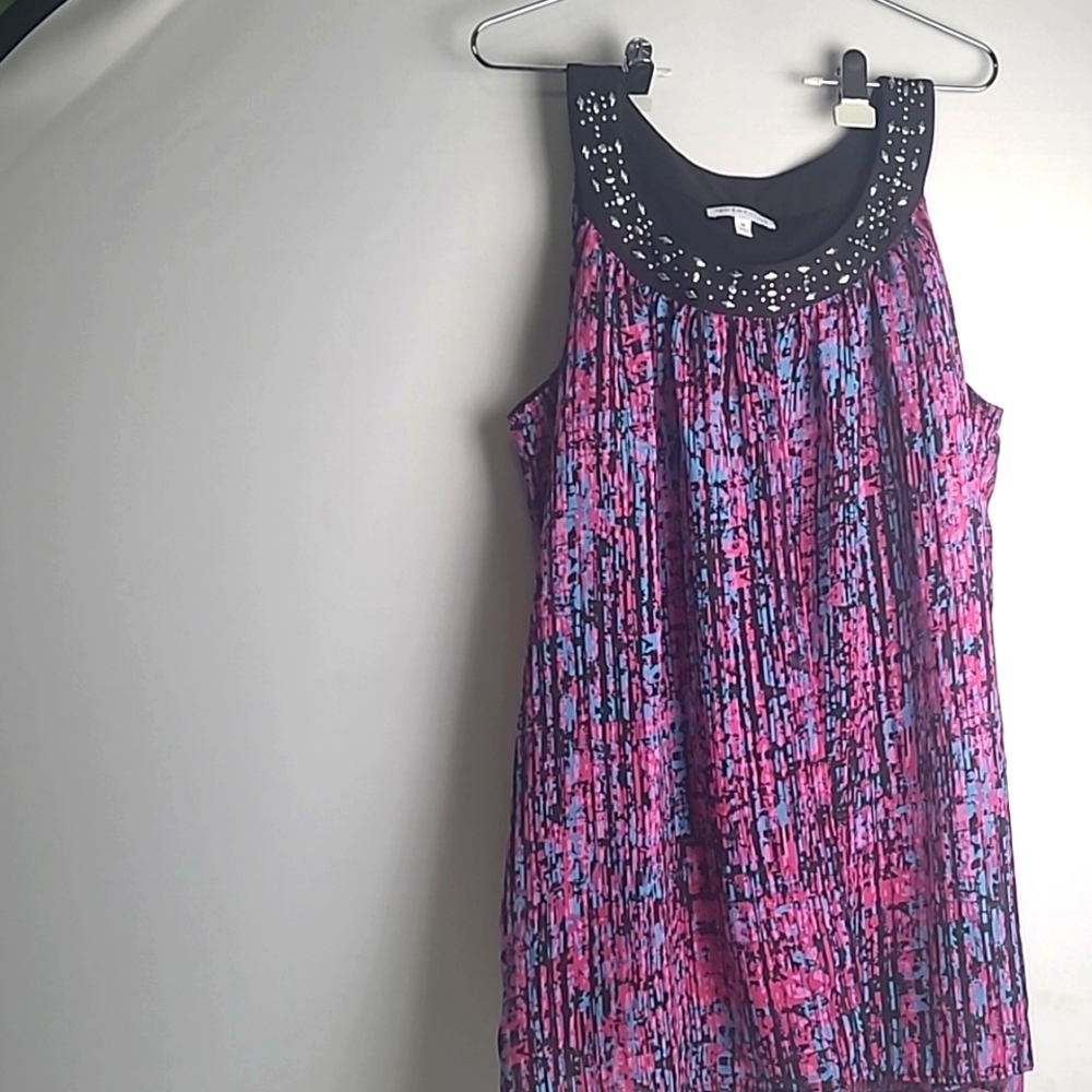 NOTATIONS WOMAN BLACK/MULTICOLOR BLOUSE SLEEVELESS W/SILVER DETAIL NECK 1X